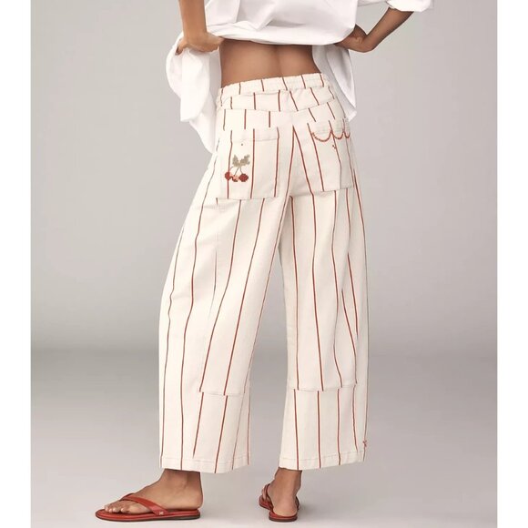 The Izzie Relaxed Pull-On Barrel Pants by Pilcro: Striped Cherry Embroidery L - Picture 1 of 3
